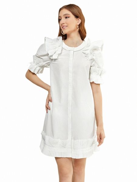 

casual dresses x jian lasala ruffle trim pleated detail dress j9or#, Black;gray