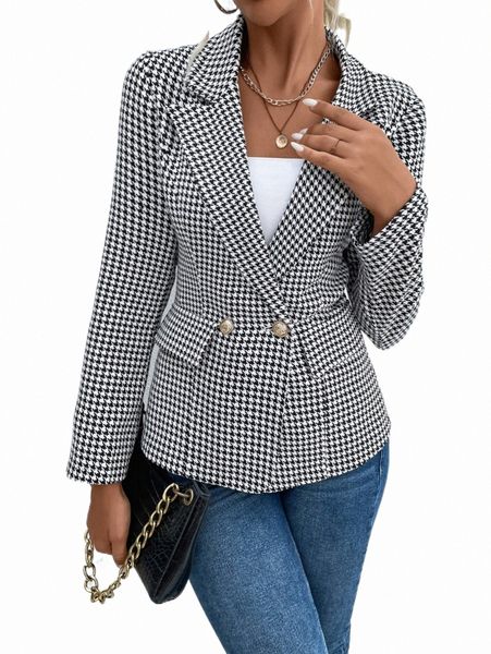 

women's down & parkas houndstooth print double button overcoat v2zw#, Black