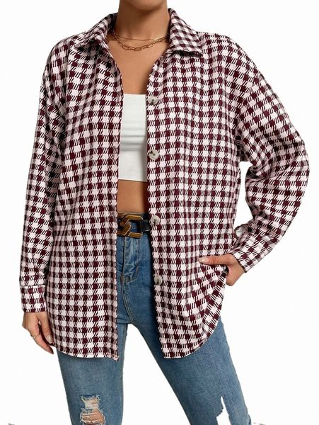

women's down & parkas gingham print drop shoulder coat x1wn#, Black