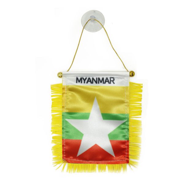 

10x15 cm myanmar fringy window hanging flag double sided mini hanging flags with suction cup for home office door decor