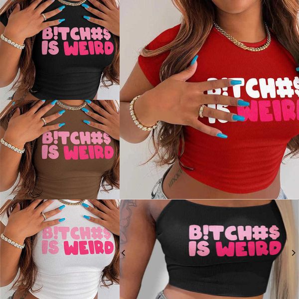 

2022 fitted tight t shirt for women ribbed short sleeves fashion t-shirt crop tee streetwear tees top, White