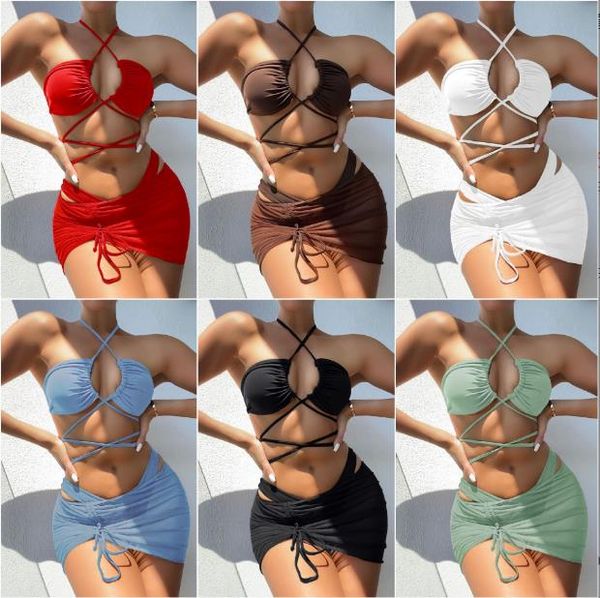 

multicolor swimsuit reverse wear three piece split bikini, White;black