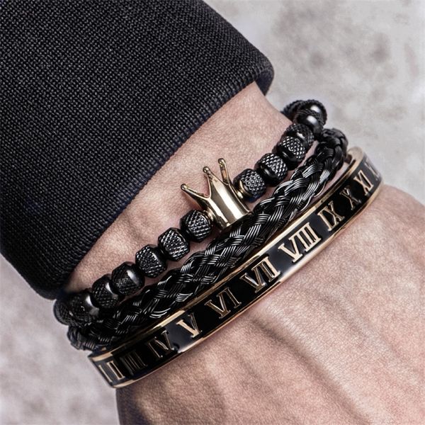 

bangle luxury enamel roman bracelet royal crown charm men stainless steel geometry pulseiras open adjustable bracelets couple jewelry 220831, Black