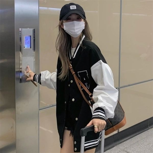

womens jackets autumn winter fashion bomber for women streetwear baseball uniform oversized coat and coats loose student 220830, Black;brown