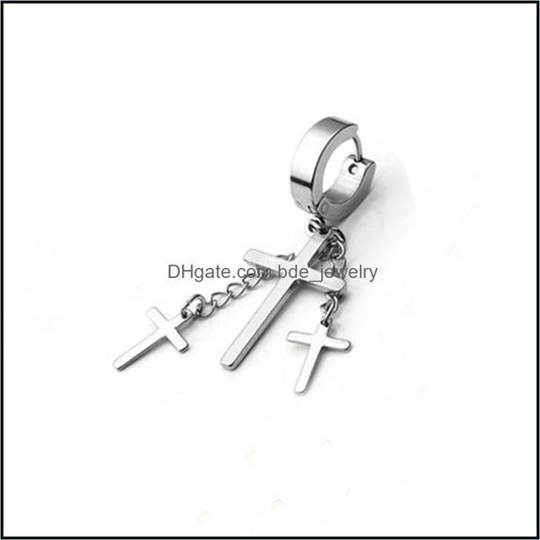 

stud 1 piece punk stainless steel stud earring men cross fashion tassels crosses body piercing jewelry black1 952 t2 drop delivery 20 dhche, Golden;silver