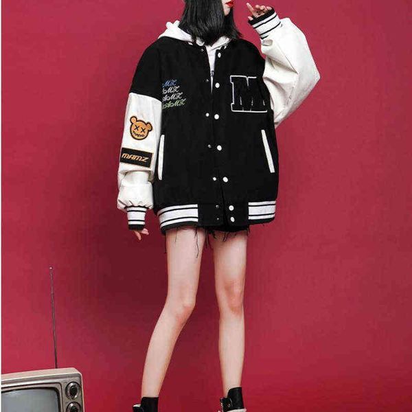 

women's jackets spring autumn the u.s.a.bomber baseball jacket bear female men women clothing harajuku loose bf streetwear outerwear go, Black;brown