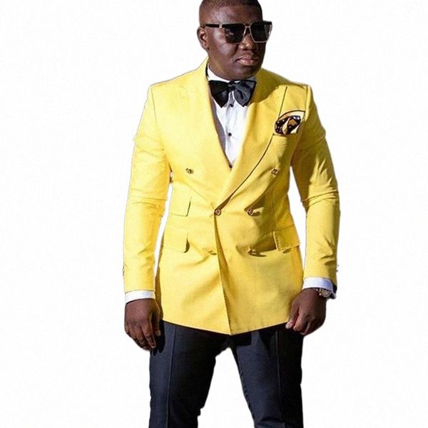 

men's suits & blazers yellow double breasted men suits for african 2 piece slim fit prom wedding tuxedo groomsmen set blazer with black, White;black