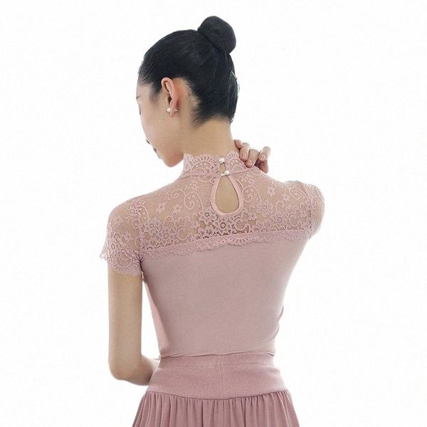 

stage wear ballet t shirt women lace dance ballerina dancewear mock neck nylon clothes costumes activewear stage wear f1fu#, Black;red