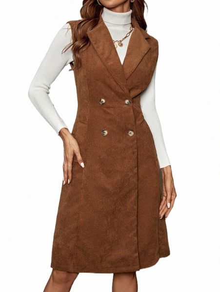 

women's down & parkas lapel neck double breasted corduroy coat 251j#, Black