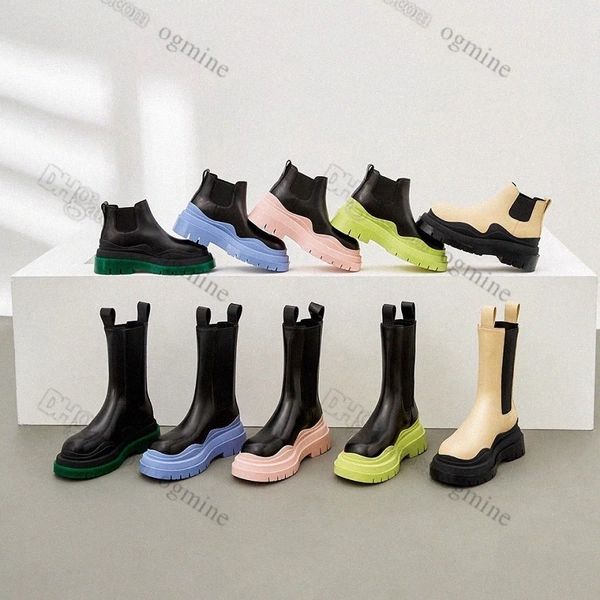 

boots womens designer boots leather ankle boot fashion non-slip wave colored green rubber outsole platform elastic webbing botega luxury com, Black