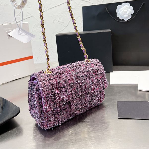 

womens classic mini flap tweed bags pink yellow blue purple square quilted cosmetic case gold metal hardware matelasse chain crossbody shoul