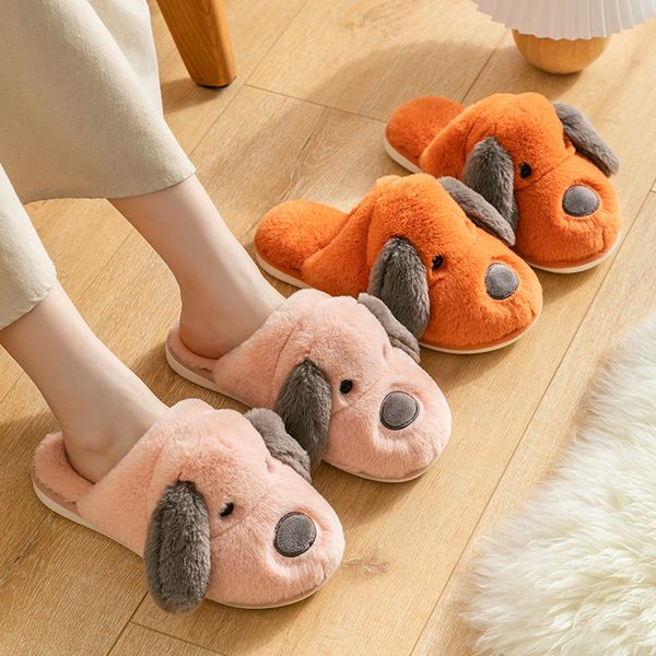 

slippers cute dog cartoon home cotton women furry shoes winter warm parent child floor slides indoor bedroom men fluffy slippes 220831, Black