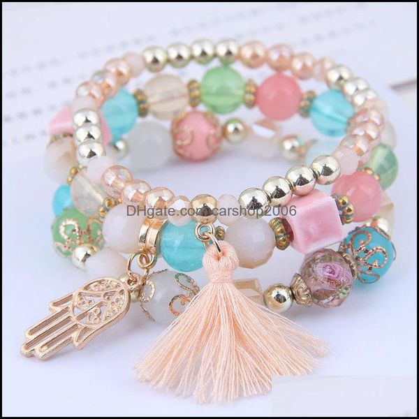 

charm bracelets 5 colors bohemian beaded bracelets set mtilayer palm tassel pendant temperament bracelet for women girls fashion jewe dh6ro, Golden;silver