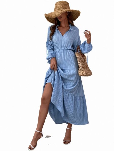 

casual dresses lantern sleeve tie neck ruffle hem plisse dress y2zu#, Black;gray