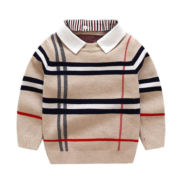 

kids fashion plaid knit cotton pullover sweater 6 colors christmas children printed designer sweaters jumper wool blends boys girls 2-8354t, Blue