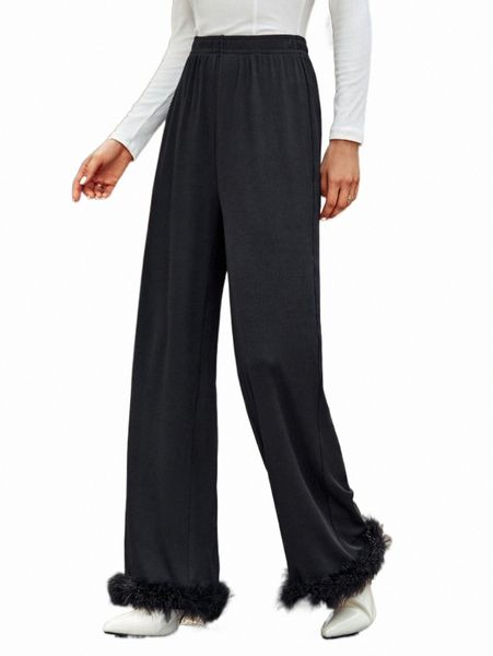 

women's pants & capris high waist fuzzy hem wide leg pants p12z#, Black;white
