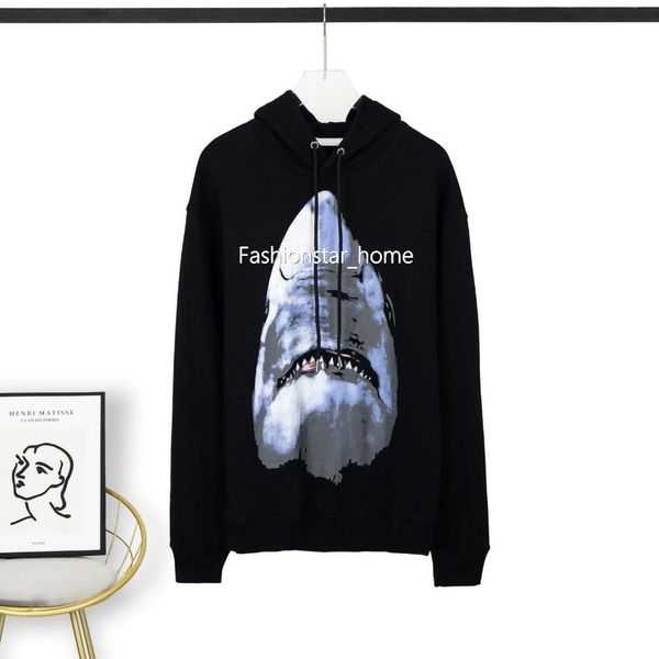 

22fw france new classic street shark hooded sweatshirt early spring autumn hoodies man women high end crewneck pullover fashion casual sweat, Black