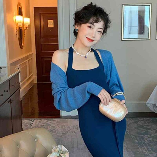 

casual dresses soft sister small man early autumn fashion dress gentle wind long sleeve sun protection shirt neck hanging skirt two-piece pa, Black;gray