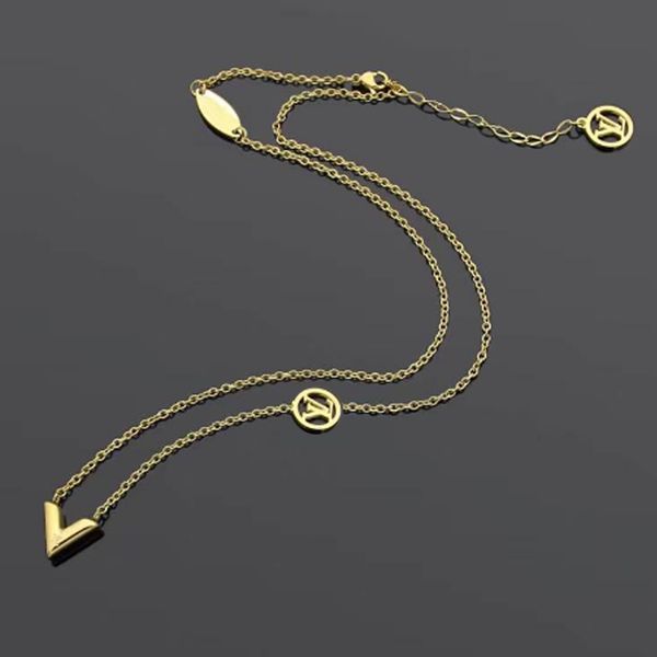 

letter v necklace women stainless steel gold chain on neck fashion couple jewelry, Silver
