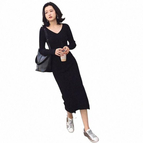 

casual dresses casual dresses fashion women maxi dress slim knitting sweater long sleeve v-neck party y6tf#, Black;gray