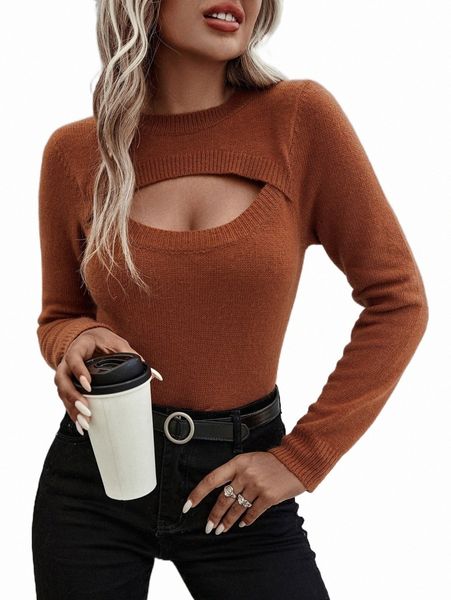 

women's sweaters cut out round neck sweater 2022 new b2ta#, White;black