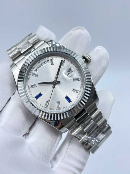 

mens watches 41mm automatic mechanical 2813 movement watch dimaond face number silver gold stainless steel strap men's watch fashion sp, Slivery;brown
