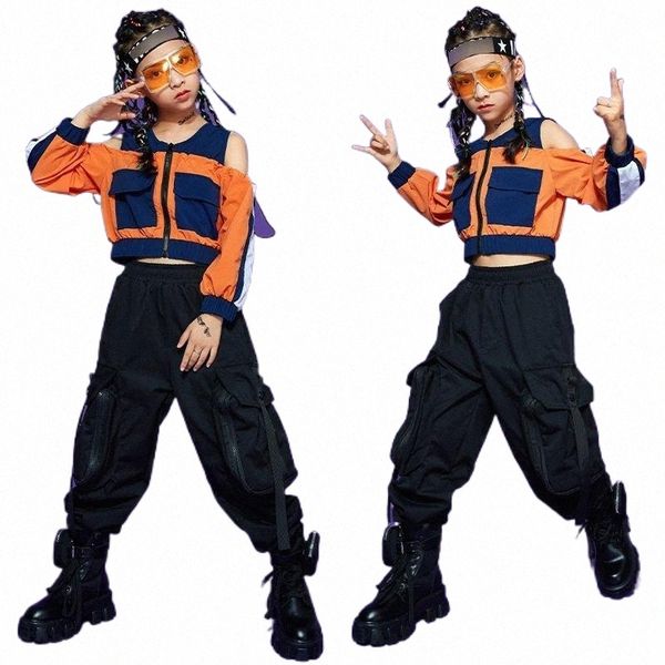 

stage wear jazz costume girls hip hop dance clothes off-shoulder long sleeve street outfit black ballroom practice pants bl5452 stage wear, Black;red