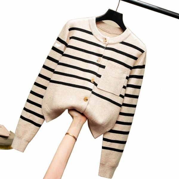 

women's knits & tees women's knits & tees 2022 autumn winter women sweater cardigans o-neck long sleeve knit striped vintage stre, White