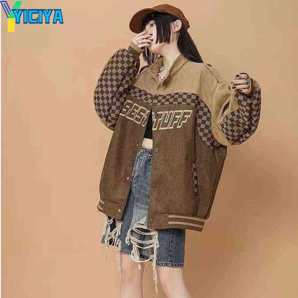 

women's jackets yiciya bomber woman varsity jacket suede long sleeve baseball jacket american high street female coat winter 2022 vinta, Black;brown