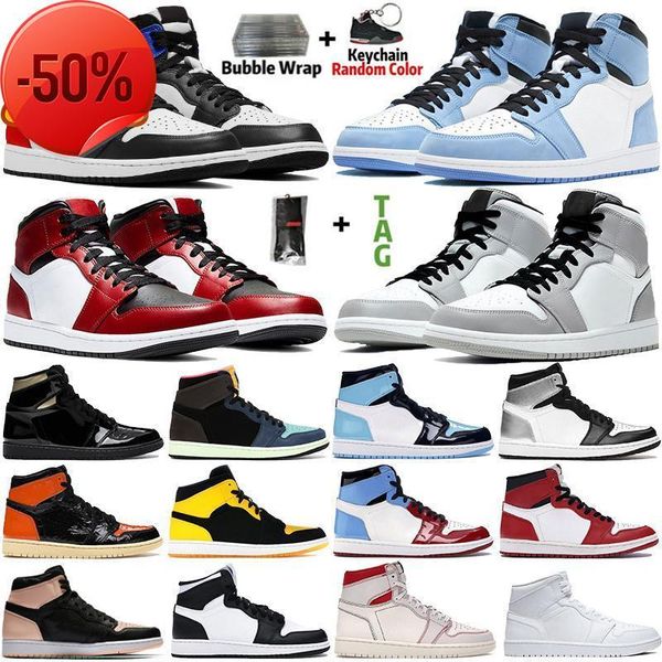 

boots jumpman 1 university blue basketball shoes 1s high dark mocha electro orange unc light smoke grey hyper chicago bred royal toe men wom, Black