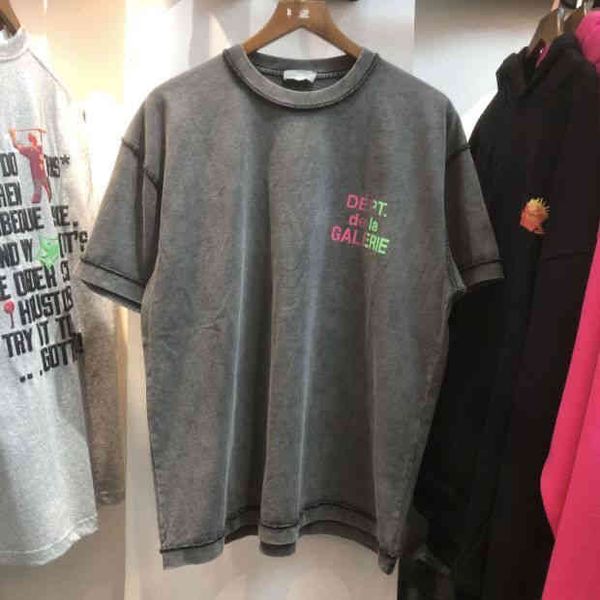 

trendy gallerydept designer t shirts european american fashion brand colorful gradient printing wash used fake two loose men's t-shirts, White;black