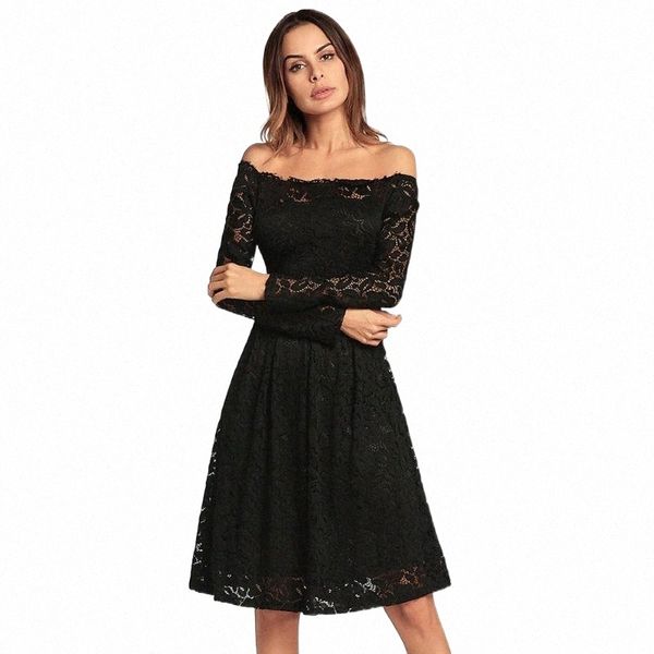

casual dresses casual dresses 2021 spring/autumn black lace women's dress long-sleeved 4 color black/blue/purple/red d43z#, Black;gray