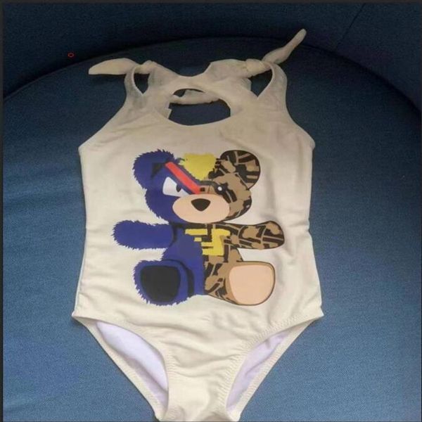 

summer girls brand one-pieces swimsuit letters printed kids toddlers sleeveless bathing suits cartoon bear baby girl beach swimwear chi2396, Black