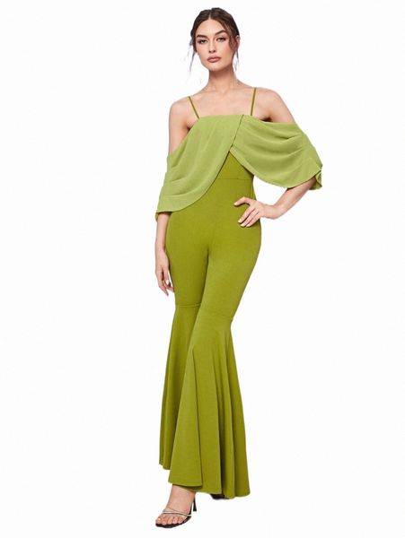 

women's jumpsuits & rompers x nahal shad plicated detail cold shoulder flare leg jumpsuit v5jh#, Black;white