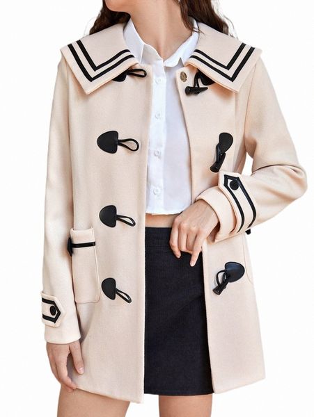 

women's down & parkas sailor collar pocket patched duffle overcoat q0tk#, Black