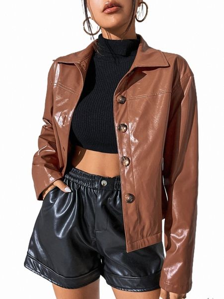

women's jackets drop shoulder pu leather jacket 236z#, Black;brown