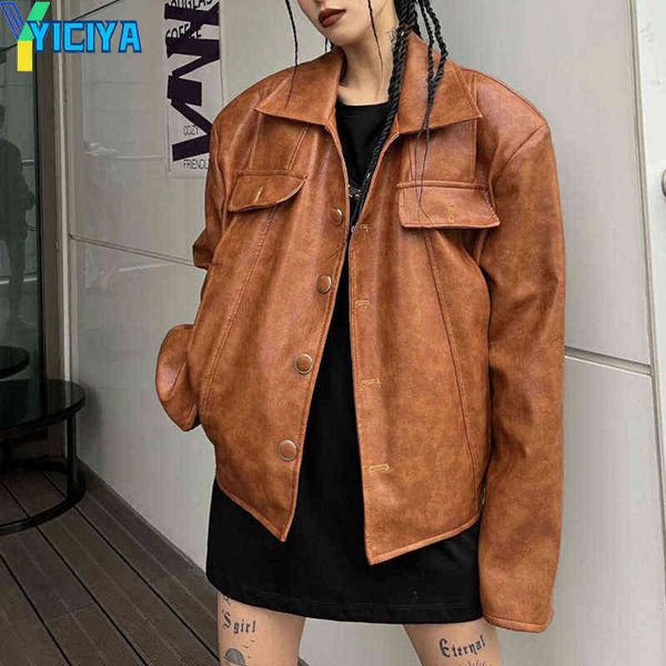 

women's jackets yiciya bomber woman varsity jacket pu leather motorcycle jacket high street long sleeves women's winter coats 2022, Black;brown