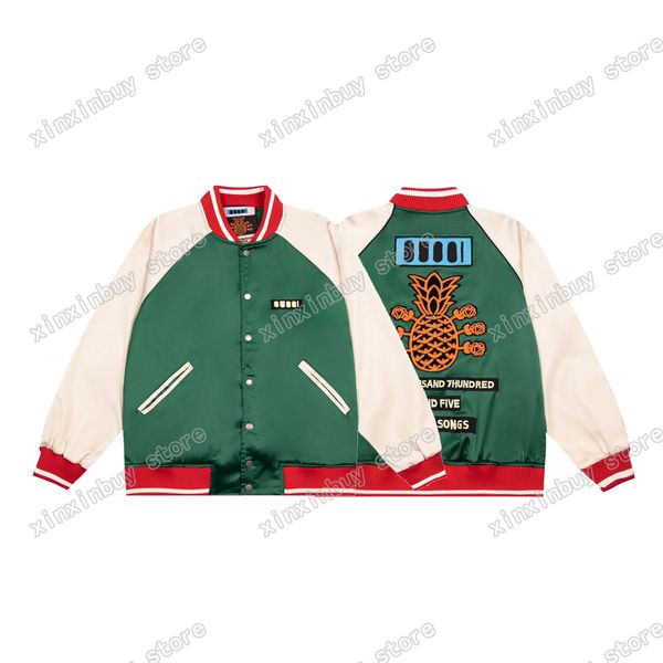 

xinxinbuy men designer coats baseball jacket pineapple embroidery patch paris pullover women green s-2xl, Black;brown
