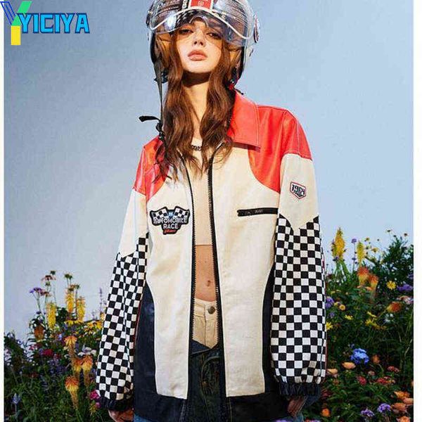

women's jackets yiciya bomber woman varsity jacket racing car motorcycle american white long sleeve pu leather jacket female coat winte, Black;brown