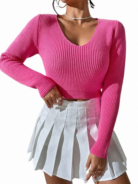 

women's sweaters solid v-neck crop sweater 2022 new f25d#, White;black