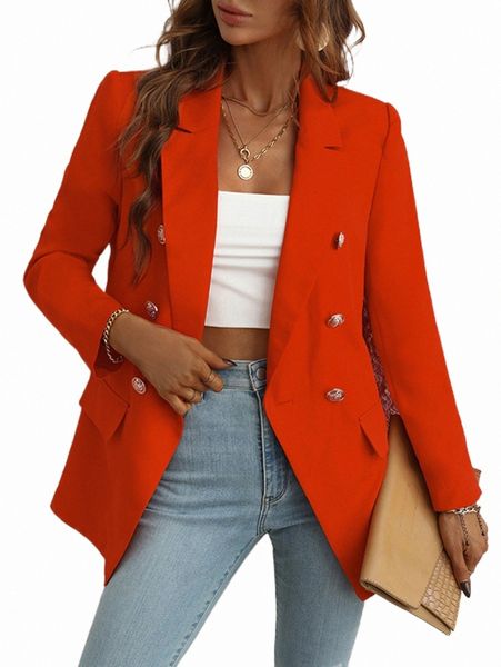 

women's two piece pants lapel neck double breasted blazer r2af#, White