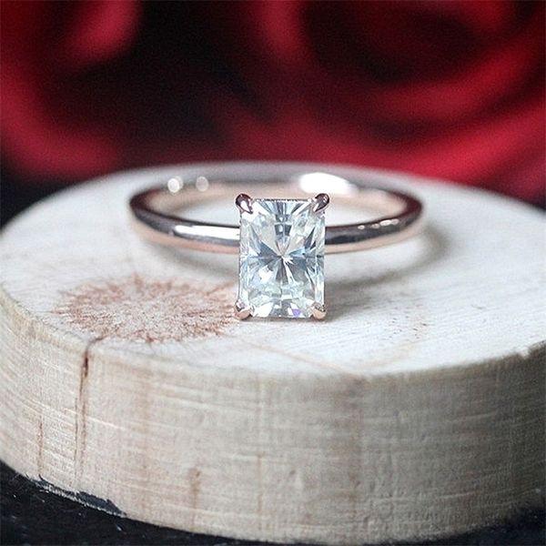

solitaire ring wedding rings 12ct 5x7mm radiant cut engagement solid 14k white gold 220829, Golden;silver