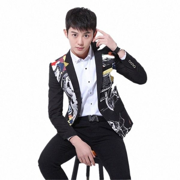 

men's suits & blazers spring and autumn style men boutique blazers fashion leisure multi-color printing jacket size m-5xl men's su, White;black