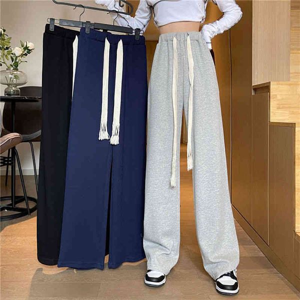 

women's shorts casual pants fashion in autumn high waist loose solid color knitted lace up wide leg floor dragging lazy 8lqn, White;black