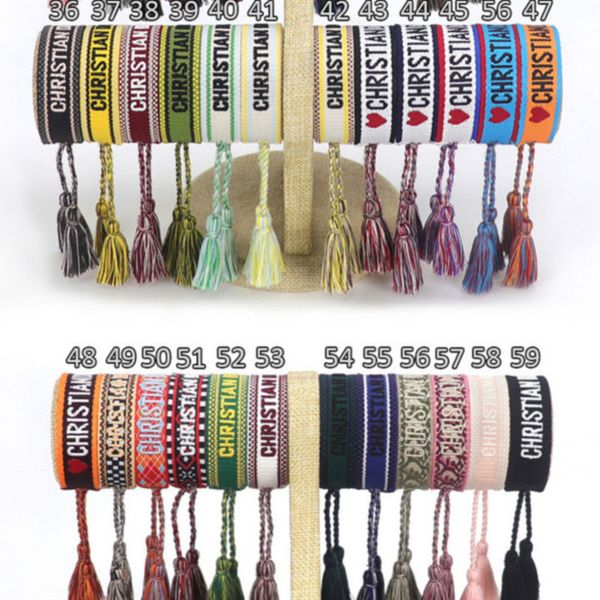 

fashion designers wovens friendship bracelet for luxury brand handmade braided bracelets with tassel print embroidery men bangle code 20-38, Golden;silver
