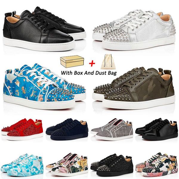 

with box designer christians shoe with box 2022 designer ss low shoes sneakers for mens women cut genuine leather splike loafers vintage l, Black
