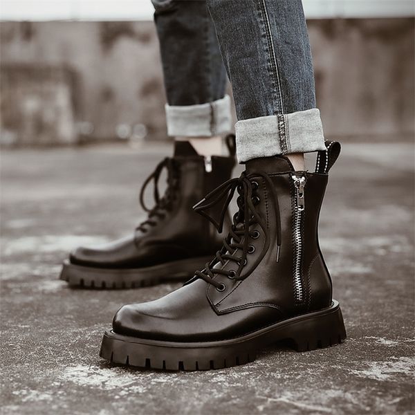 

dress shoes autumn and winter boots fashion leather ins men's british style trend hightooling 220831, Black