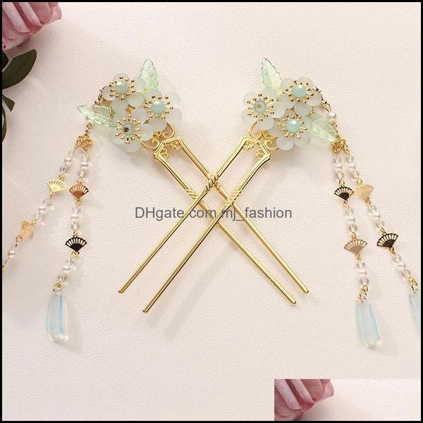 

hairpins vintage traditional flowers crystal beads simated pearls long tassel hair stick hairpins ancient chinese bride jewelry 1859 dhsxk, Golden;silver