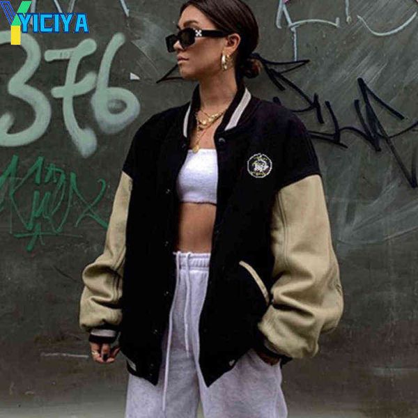 

women's jackets vintage american street black patchwork baseball bf spring and autumn oversize bomber women t220830, Black;brown