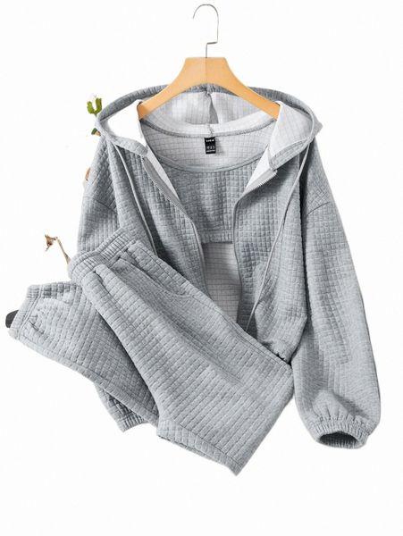 

two piece dress crop cami & drawstring hem zip up hoodie & sweatpants i1va#, White